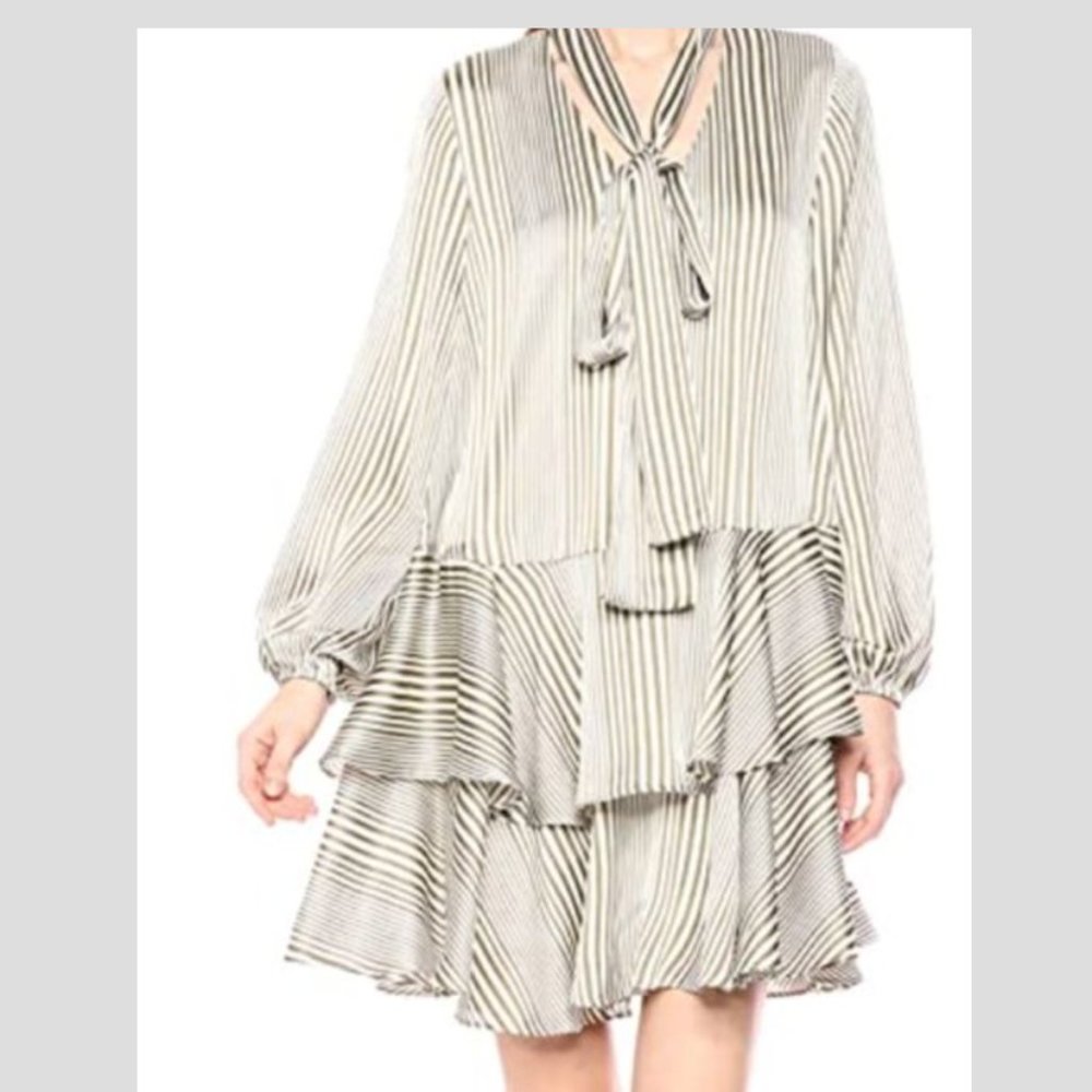 NWT Avec Les Filles Olive Striped Ruffle Dress